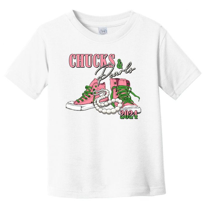 Chucks And Pearls Kamala Harris 2024 Aka Sorority Pink And Green Toddler T-Shirt