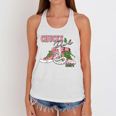 Chucks And Pearls Kamala Harris 2024 Aka Sorority Pink And Green Women's Knotted Racerback Tank