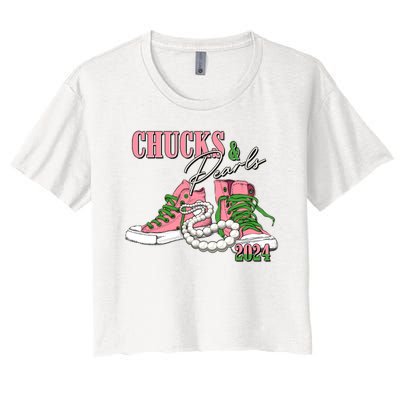 Chucks And Pearls Kamala Harris 2024 Aka Sorority Pink And Green Women's Crop Top Tee