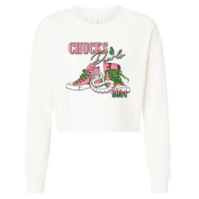 Chucks And Pearls Kamala Harris 2024 Aka Sorority Pink And Green Cropped Pullover Crew