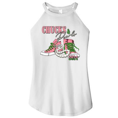 Chucks And Pearls Kamala Harris 2024 Aka Sorority Pink And Green Women's Perfect Tri Rocker Tank