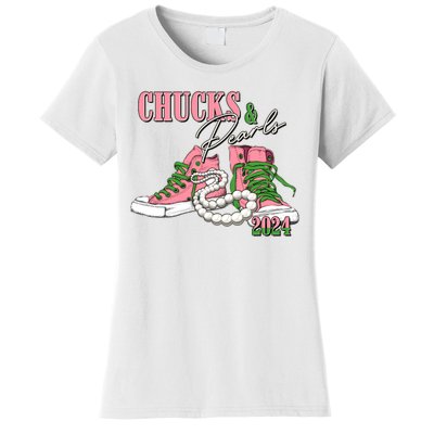 Chucks And Pearls Kamala Harris 2024 Aka Sorority Pink And Green Women's T-Shirt