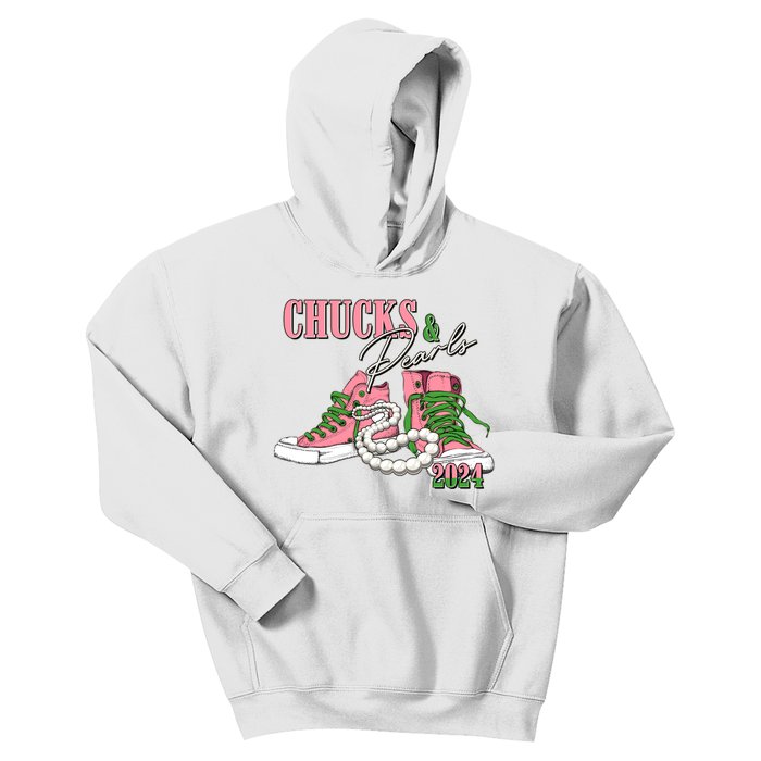 Chucks And Pearls Kamala Harris 2024 Aka Sorority Pink And Green Kids Hoodie