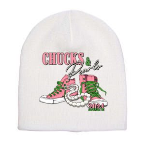 Chucks And Pearls Kamala Harris 2024 Aka Sorority Pink And Green Short Acrylic Beanie