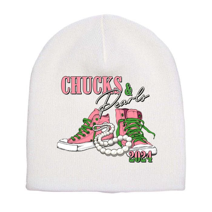 Chucks And Pearls Kamala Harris 2024 Aka Sorority Pink And Green Short Acrylic Beanie