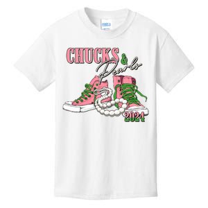 Chucks And Pearls Kamala Harris 2024 Aka Sorority Pink And Green Kids T-Shirt