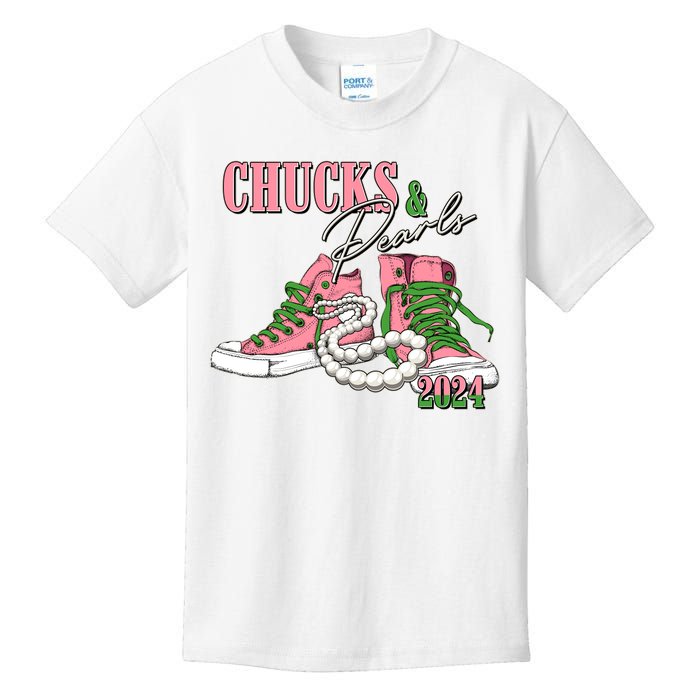 Chucks And Pearls Kamala Harris 2024 Aka Sorority Pink And Green Kids T-Shirt