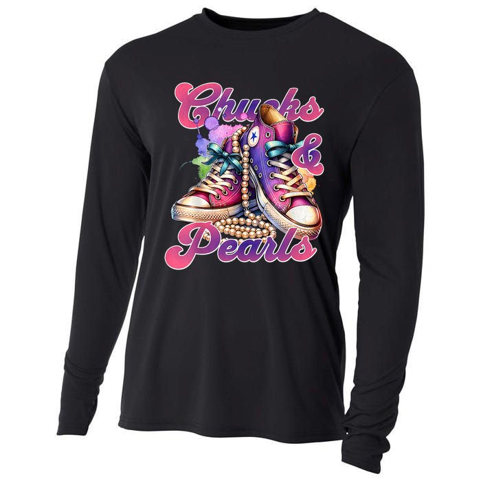 Chucks And Pearls 2024 Funny Kamala Harris 2024 Election Cooling Performance Long Sleeve Crew