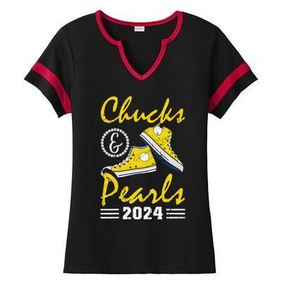 Chucks And Pearls Kamala Harris 2024 Usa Election 2024 Ladies Halftime Notch Neck Tee