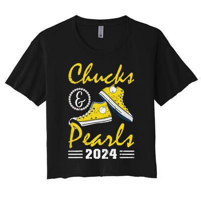 Chucks And Pearls Kamala Harris 2024 Usa Election 2024 Women's Crop Top Tee