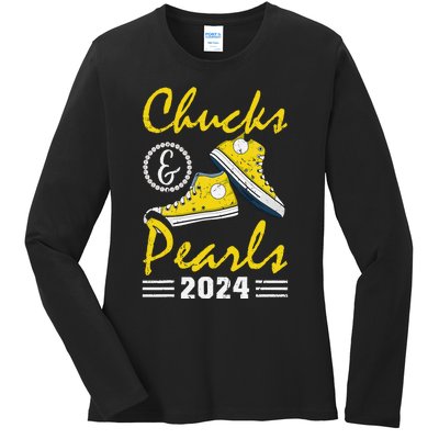 Chucks And Pearls Kamala Harris 2024 Usa Election 2024 Ladies Long Sleeve Shirt