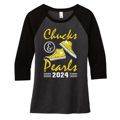 Chucks And Pearls Kamala Harris 2024 Usa Election 2024 Women's Tri-Blend 3/4-Sleeve Raglan Shirt