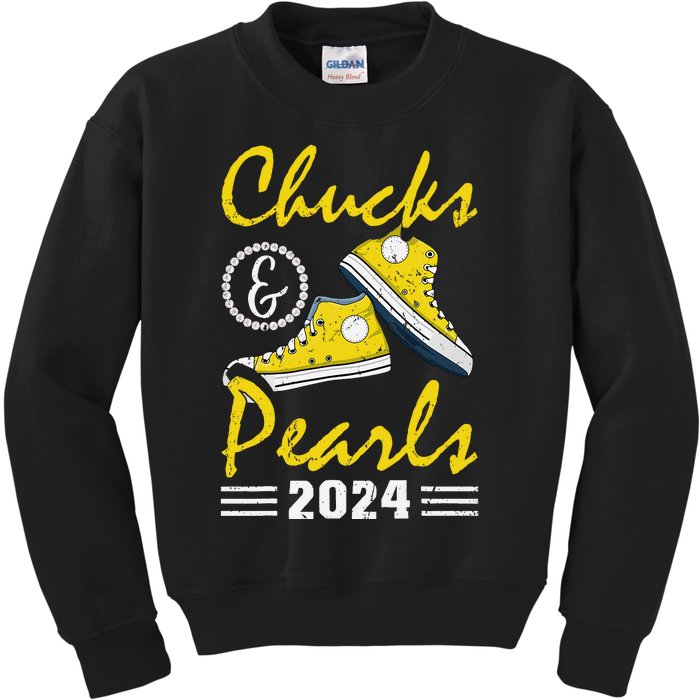 Chucks And Pearls Kamala Harris 2024 Usa Election 2024 Kids Sweatshirt