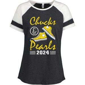 Chucks And Pearls Kamala Harris 2024 Usa Election 2024 Enza Ladies Jersey Colorblock Tee