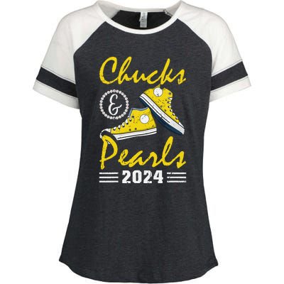 Chucks And Pearls Kamala Harris 2024 Usa Election 2024 Enza Ladies Jersey Colorblock Tee