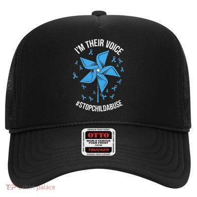 Child Abuse Prevention Awareness Im Their Voice Pinwheel High Crown Mesh Back Trucker Hat