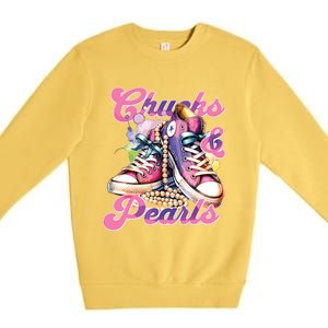 Chucks And Pearls 2024 Funny Kamala Harris 2024 Election Premium Crewneck Sweatshirt