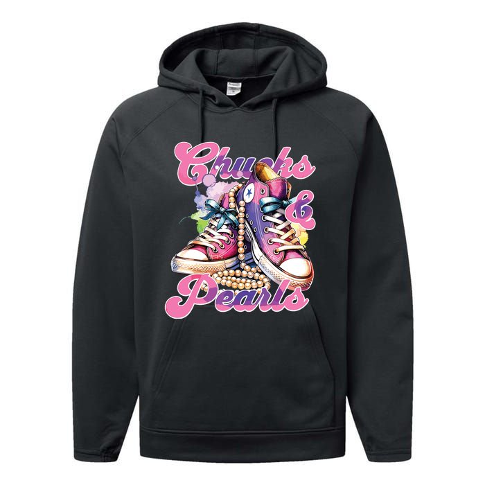 Chucks And Pearls 2024 Funny Kamala Harris 2024 Election Performance Fleece Hoodie