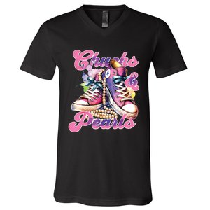 Chucks And Pearls 2024 Funny Kamala Harris 2024 Election V-Neck T-Shirt