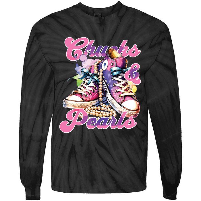 Chucks And Pearls 2024 Funny Kamala Harris 2024 Election Tie-Dye Long Sleeve Shirt