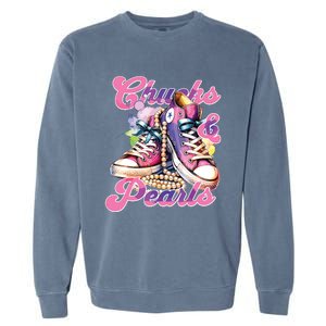 Chucks And Pearls 2024 Funny Kamala Harris 2024 Election Garment-Dyed Sweatshirt