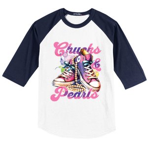 Chucks And Pearls 2024 Funny Kamala Harris 2024 Election Baseball Sleeve Shirt