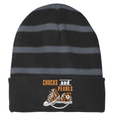 Chucks And Pearls Striped Beanie with Solid Band