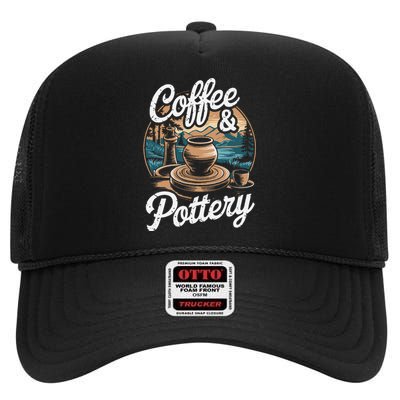 Coffee And Pottery Lover Ceramic Artist High Crown Mesh Back Trucker Hat