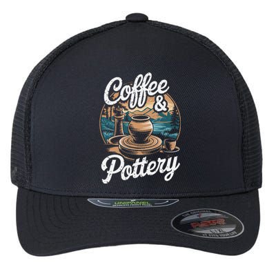 Coffee And Pottery Lover Ceramic Artist Flexfit Unipanel Trucker Cap