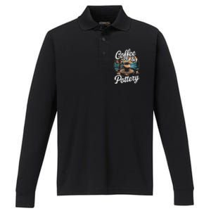 Coffee And Pottery Lover Ceramic Artist Performance Long Sleeve Polo