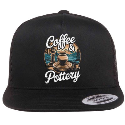 Coffee And Pottery Lover Ceramic Artist Flat Bill Trucker Hat