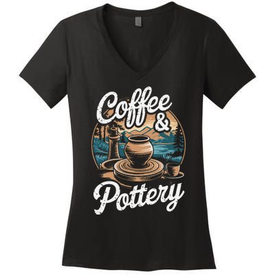 Coffee And Pottery Lover Ceramic Artist Women's V-Neck T-Shirt