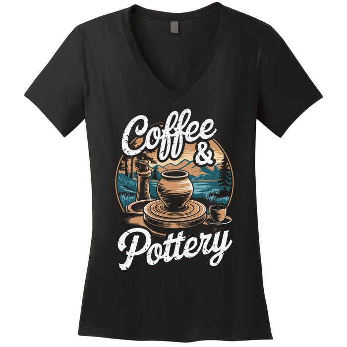 Coffee And Pottery Lover Ceramic Artist Women's V-Neck T-Shirt