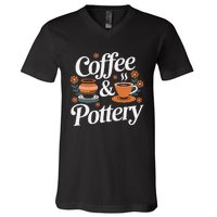 Coffee And Pottery Lover Ceramic Artist V-Neck T-Shirt