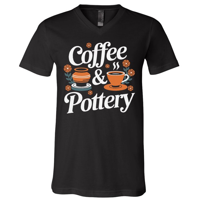 Coffee And Pottery Lover Ceramic Artist V-Neck T-Shirt