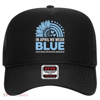 Child Abuse Prevention Month Awareness April Wear The Blue High Crown Mesh Back Trucker Hat