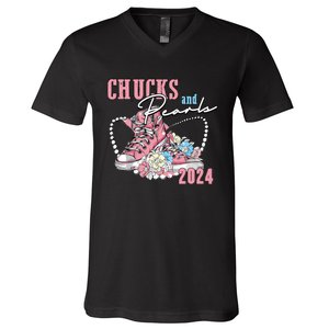 Chucks And Pearls 2024 Im With Her Kamala 2024 V-Neck T-Shirt