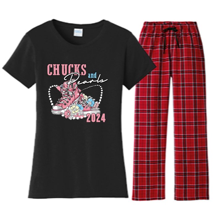 Chucks And Pearls 2024 Im With Her Kamala 2024 Women's Flannel Pajama Set