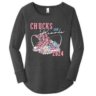 Chucks And Pearls 2024 Im With Her Kamala 2024 Women's Perfect Tri Tunic Long Sleeve Shirt