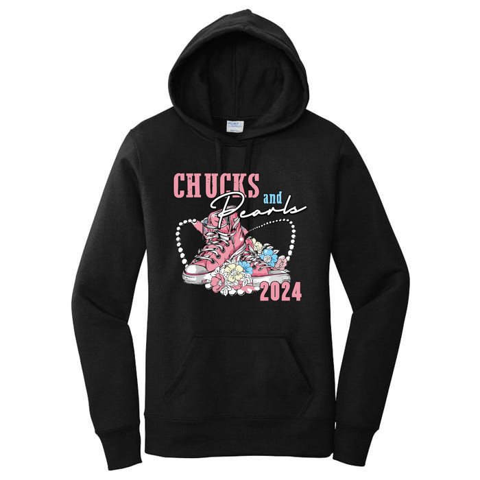 Chucks And Pearls 2024 Im With Her Kamala 2024 Women's Pullover Hoodie