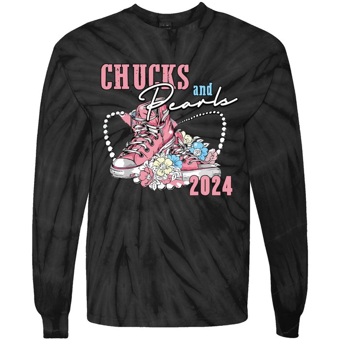 Chucks And Pearls 2024 Im With Her Kamala 2024 Tie-Dye Long Sleeve Shirt