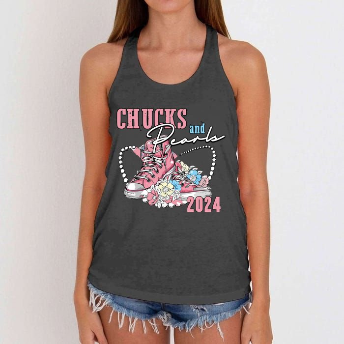 Chucks And Pearls 2024 Im With Her Kamala 2024 Women's Knotted Racerback Tank