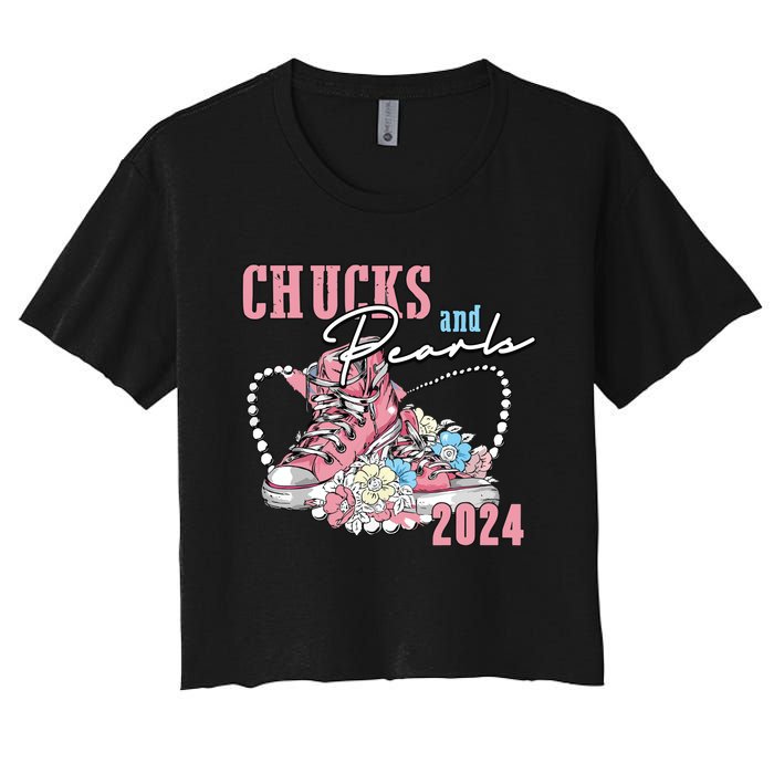 Chucks And Pearls 2024 Im With Her Kamala 2024 Women's Crop Top Tee