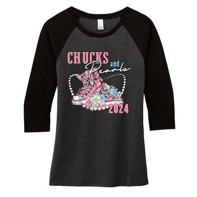 Chucks And Pearls 2024 Im With Her Kamala 2024 Women's Tri-Blend 3/4-Sleeve Raglan Shirt