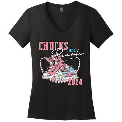 Chucks And Pearls 2024 Im With Her Kamala 2024 Women's V-Neck T-Shirt