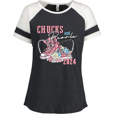 Chucks And Pearls 2024 Im With Her Kamala 2024 Enza Ladies Jersey Colorblock Tee