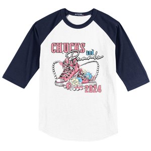 Chucks And Pearls 2024 Im With Her Kamala 2024 Baseball Sleeve Shirt