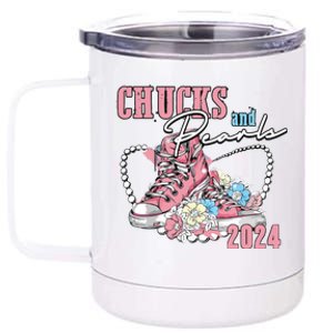 Chucks And Pearls 2024 Im With Her Kamala 2024 12 oz Stainless Steel Tumbler Cup