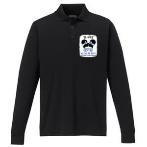 Child Abuse Prevention Awareness Month Blue Ribbon Messy Bun Gift Performance Long Sleeve Polo