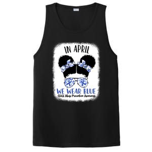 Child Abuse Prevention Awareness Month Blue Ribbon Messy Bun Gift PosiCharge Competitor Tank